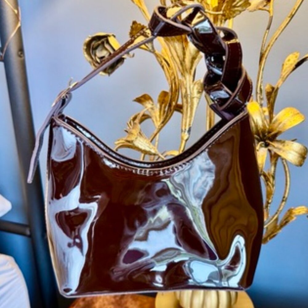 Brown Patent Braided Handbag